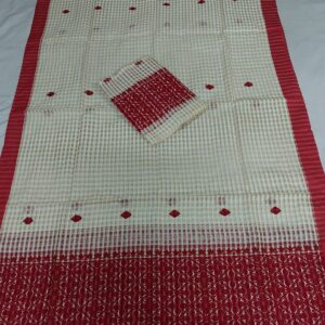 Assamese handmade kesapat bua Sador mekhela set Red
