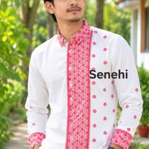 Men's Modern Assamese Motif Casual Shirt – Cotton Linen Indo-Western Ethnic Shirt for Men