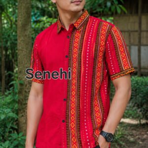 Assamese Traditional Gamusa Cotton Shirt for Men – Premium Handloom Ethnic Wear with Phulam Border