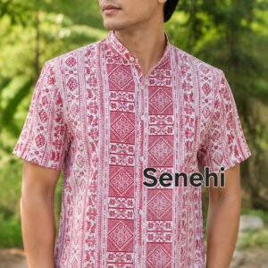 Men's Modern Assamese Motif Casual Shirt – Cotton Linen Indo-Western Ethnic Shirt for Men