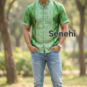 Men's Modern Assamese Motif Casual Shirt – Cotton Linen Indo-Western Ethnic Shirt for Men