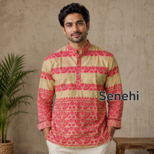Assamese Japi Embroidered Shirt – Muga Silk Color Casual Ethnic Topwear for Men