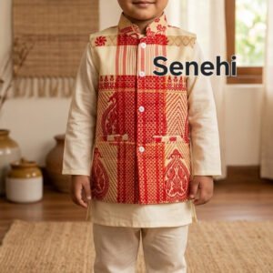 Assamese Gamusa Design Baby Shirt by Senehi | Traditional Assamese Ethnic Wear for Kids